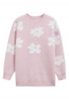 Contrast Flower Pattern Knit Sweater in Pink