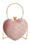 High-End Diamond-Shape Velvet Heart Clutch in Pink