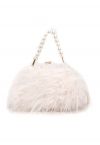 Alluring Pearl Fuzzy Handbag in Cream