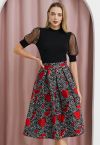 Love Story Red Heart Pleated Midi Skirt