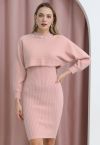 Pearl Neckline Ribbed Knit Twinset Dress in Pink