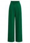 Pleated Waist Straight-Leg Pants in Green