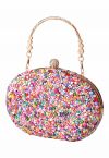 Full Beaded Rhinestone Oval Clutch in Multicolor