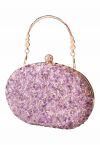 Full Beaded Rhinestone Oval Clutch in Purple