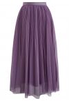 Glitter Trim Pleated Mesh Tulle Skirt in Purple