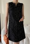 Sequin Embroidery Sleeveless Tweed Dress in Black