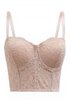 Floral Lace Bustier Crop Top in Apricot