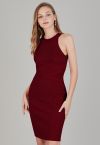 Criss Cross Waist Halter Knit Dress in Burgundy