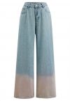 Tie-Dye Hemline Straight-Leg Jeans