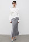 Satin Finish Mermaid Maxi Skirt in Grey