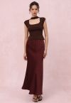 Satin Finish Mermaid Maxi Skirt in Burgundy