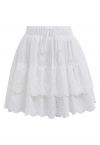 Eyelet Embroidery Tiered Mini Skirt in White