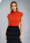 Solid Color Cap Sleeves Knit Top in Orange