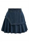 Distinctive Design Flare Denim Mini Skirt in Blue