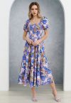 Vibrant Tulip Bubble Sleeves Midi Dress in Blue