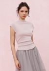 Back Drawstring Waist Mock Neck Knit Top in Pink