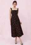 Watercolor Rose Ruffle Cami Dress in Black