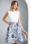 Blue Floral Embossed Jacquard Midi Skirt