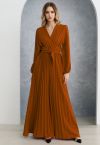 Sash Adorned Wide Leg Pleated Jumpsuit in Orange