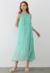 3D Floral Tie-Shoulder Chiffon Pleated Dress in Mint