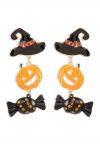 Witch Hat Pumpkin Candy Earrings in Black