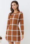 Fall Wear Check Pattern Sweater Dress in Pumpkin