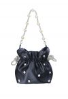 Rhinestone Decor Drawstring Shoulder Bag in Black