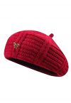 Little Bow Decor Knitted Beret in Red