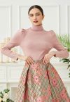 Turtleneck Gigot Sleeve Knit Top in Dusty Pink