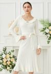 Ruffle Charm Tie Sash Ribbed Knit Dress in White