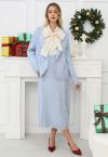 Tassel Trim Knit Cardigan and Skirt Set in Baby Blue