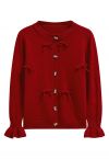 Adorable Bowknot Buttoned Knit Cardigan in Red