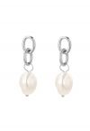 Silver Interlocking Circle and Pearl Earrings