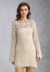 Winding Lace Crochet Scallop Edge Mini Dress