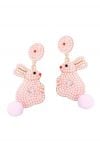 Adorable Pearl Rabbit Pom-Pom Earrings in Pink