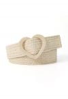 Heart Buckle Woven Straw Belt in Linen