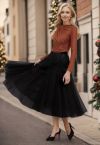 Ravishing Sequins Mesh Tulle Midi Skirt in Black