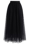 Full Polka Dots Double-Layered Mesh Tulle Skirt in Black