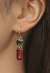 Emerald Cut Two-Tone Crystal Drop Earrings