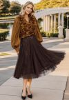 Ravishing Sequins Mesh Tulle Midi Skirt in Brown