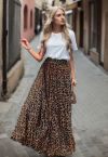 Leopard Watercolor Maxi Skirt in Brown