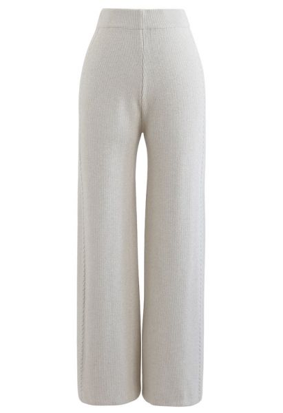 Double Braids Knit Straight Leg Pants in Sand