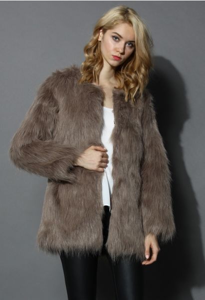 Chicwish Glam Brown Faux Fur Coat