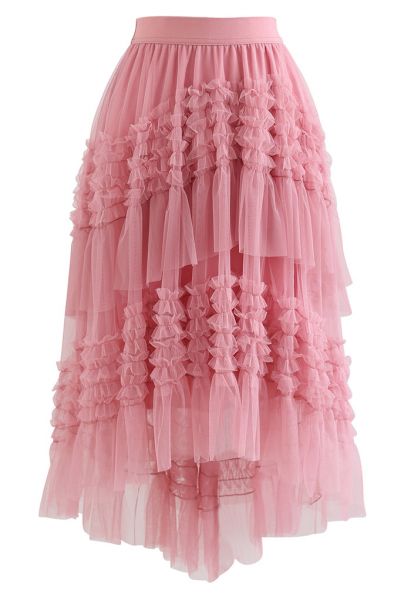 Amore Tulle Midi Skirt in Pink