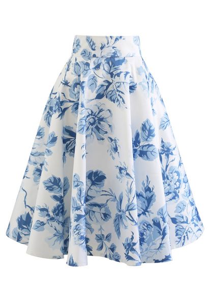 Blue Maple Watercolor Maxi Skirt