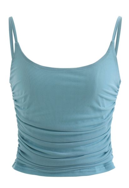 Ruched Soft Mesh Cami Top in Teal