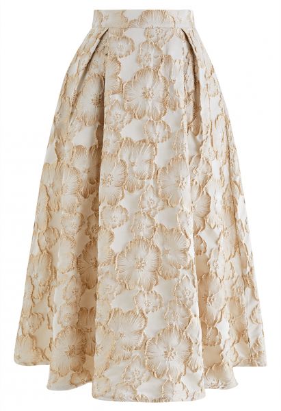 Golden Bouquet Jacquard Midi Skirt