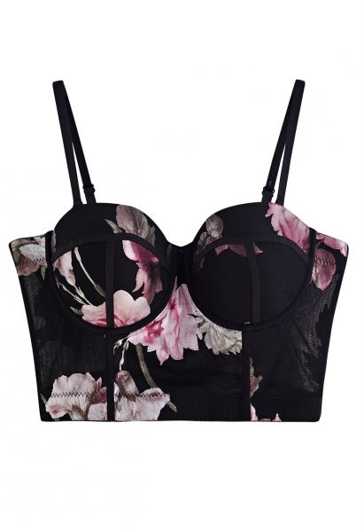 Blooming Flower Bustier Crop Top in Black