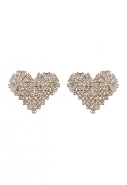 Glaring Zircon Rhinestone Heart Earrings