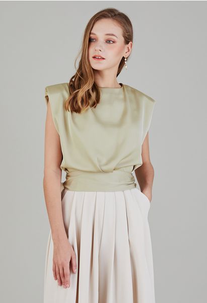 Satin Tie Back Sleeveless Top in Pistachio